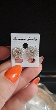 Silver Crystal Sunburst Stud Earrings - Fashion Jewelry